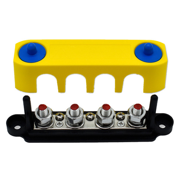 Bluewater Common Stud 4 Gang Positive Terminal Busbar with Cover – 3/8 Inch Stud, 250 Amp Capacity