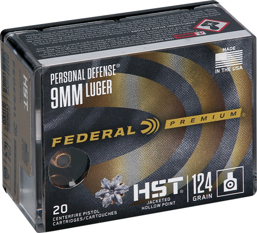Federal Premium 9mm Luger Personal Defense HST 124 Grain Jacketed Hollow Point Ammunition