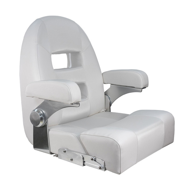 Springfield Marine Center Console Helm Flip-Up Seat in White/White – Durable Marine-Grade Vinyl Support