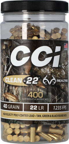 CCI Clean 22LR 40 Grain Lead Solid Ammunition - RealTree Finish, 400 Rounds per Box