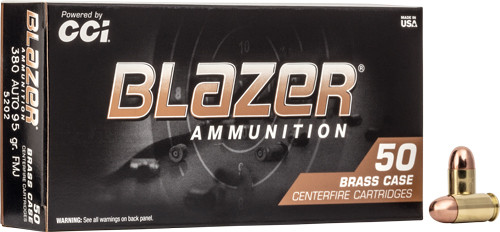 CCI Blazer Brass .380 Auto 95 Grain FMJ Ammunition - Reloadable Target Shooting and Range Cartridges
