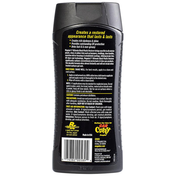 Meguiar's Ultimate Black Plastic Restorer 12oz - Long-Lasting Exterior Trim Revitalizer
