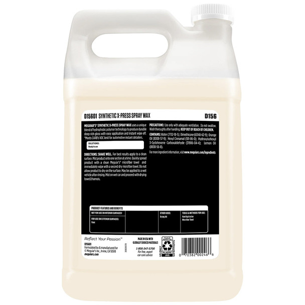 Meguiar's Synthetic X-Press Spray Wax D15601 – 1 Gallon for Deep Gloss and Durable Protection