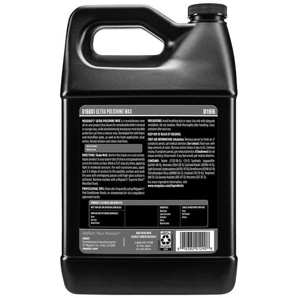 Meguiar's Ultra Polishing Wax - 1 Gallon Case of 4 - All-in-One Cleaner and Wax Solution