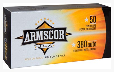 ARMSCOR 380 ACP 95 Grain FMJ Ammunition - Full Metal Jacketed, Reloadable, Made in USA