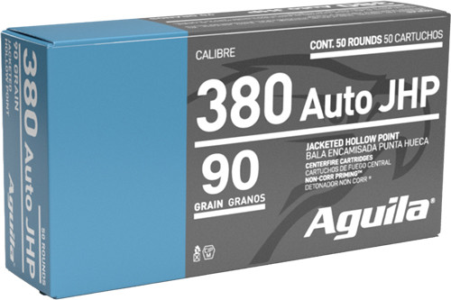 Aguila .380 ACP 90 Grain Jacketed Hollow Point Ammunition - Reloadable, 50 Rounds