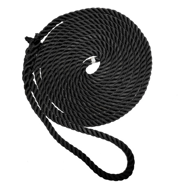 New England Ropes 1/2 inch Premium 3-Strand Dock Line - Black, 15 Feet