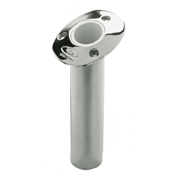 C.E. Smith Flush Mount Rod Holder with Cast Gimbal - 15 Degree, 9 Inch Depth, Stainless Steel, White Vinyl Liner
