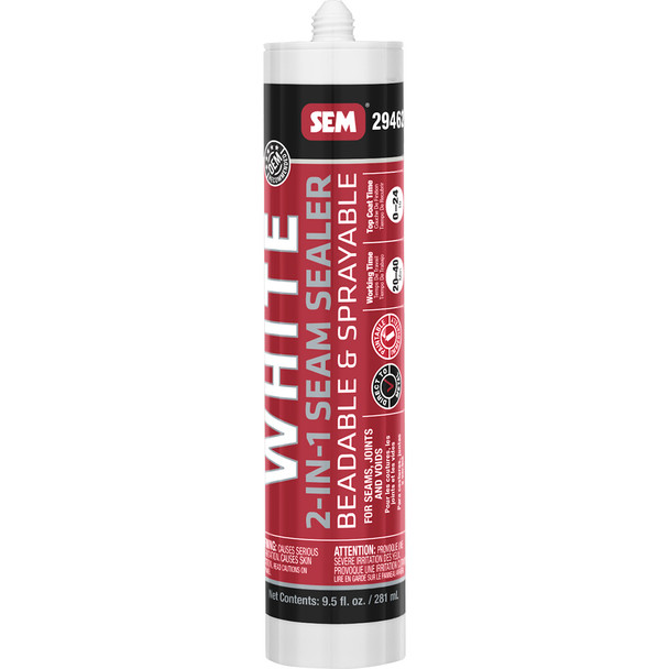 SEM 2-IN-1 Seam Sealer 9.5 oz Tube – White for Automotive and Industrial Use