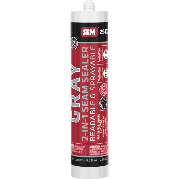SEM 2-IN-1 Seam Sealer - 9.5 oz Grey Tube for Automotive and Industrial Use