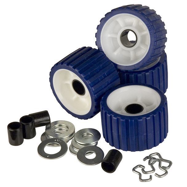 C.E. Smith Ribbed Roller Replacement Kit - 4-Pack, Blue - Fits 1 1/8" and 3/4" Shafts
