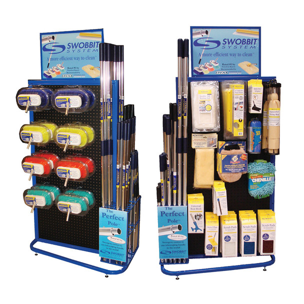 Swobbit Island Merchandiser - Complete Cleaning and Detailing Display with Telescoping Poles and Cleaning Tools