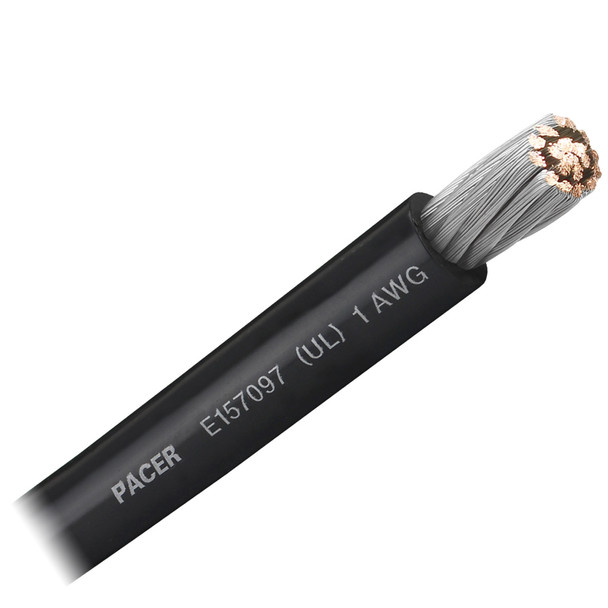 Pacer Black 1 AWG Marine Battery Cable - Sold by The Foot