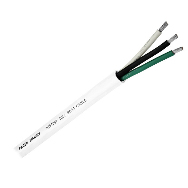 Pacer 14/3 AWG Round Boat Cable - 500 Feet, Black, Green & White – Ideal for Marine Wiring