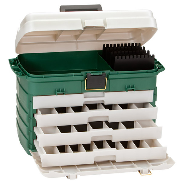 Plano 4-Drawer Tackle Box - Green Metallic and Silver with Removable Bait Racks