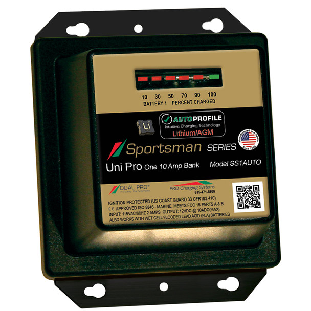 Dual Pro SS1 Auto 10A Lithium and AGM Battery Charger for Marine and Automotive Use