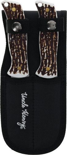 Uncle Henry 2-Piece Fixed Blade Knife Set with Satin Finish and Bone Handle