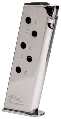 Walther Magazine for PPK .380 Auto - Nickel Plated Steel 6-Round Capacity