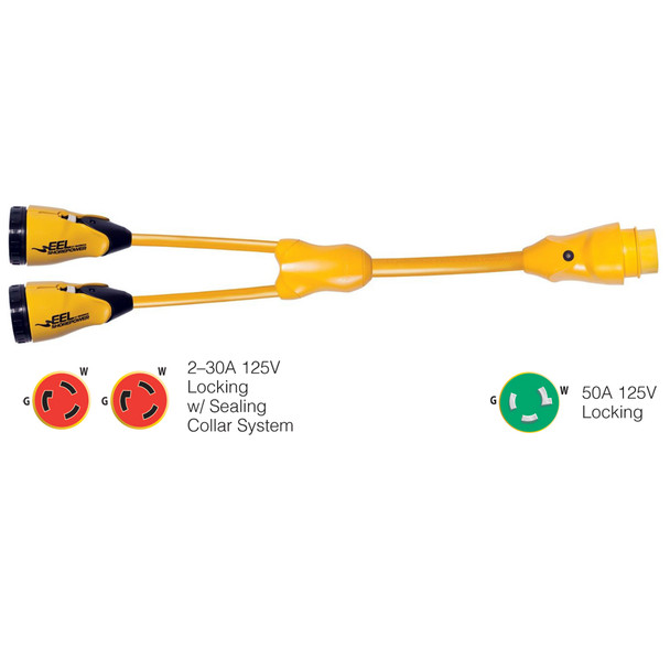 Marinco Y503-2-30 EEL Y Adapter - 30A 125V Female to 50A 125V Male, Wet Location Rated