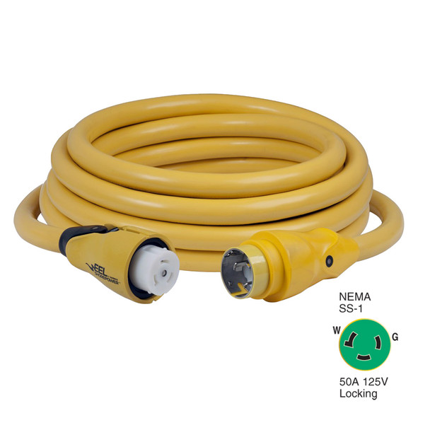 Marinco CS503-25 EEL 50A 125V Shore Power Cordset, 25 Feet, Yellow