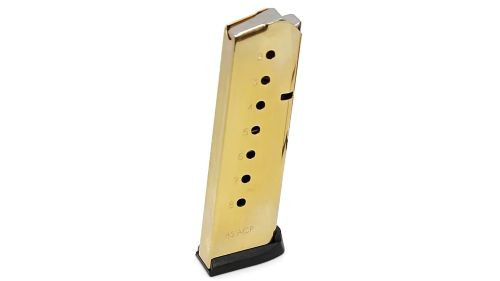 Iver Johnson 1911 Government Magazine - 45 ACP, 8 Rounds, Steel with Gold Plated Floor Plate