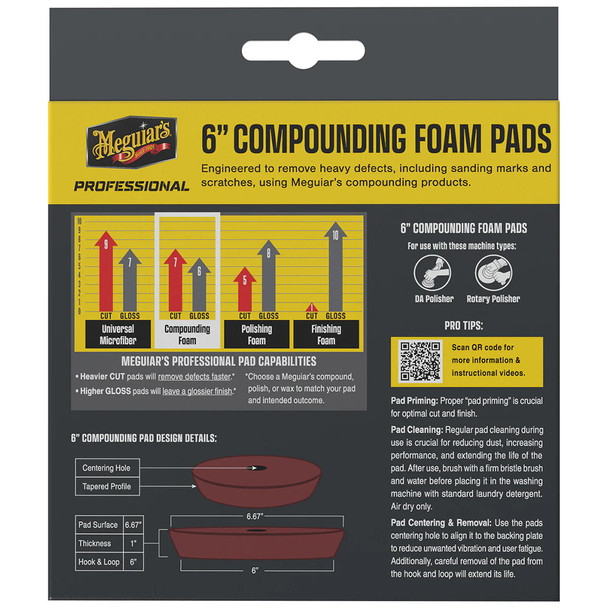Meguiar's Professional 6-inch Compounding Foam Pads 2-Pack for Heavy Surface Defect Removal
