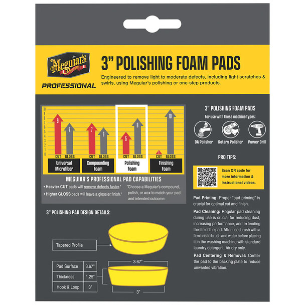 Meguiar's Professional 3-Inch Polishing Foam Pads - 3-Pack for Paint Correction and Detailing
