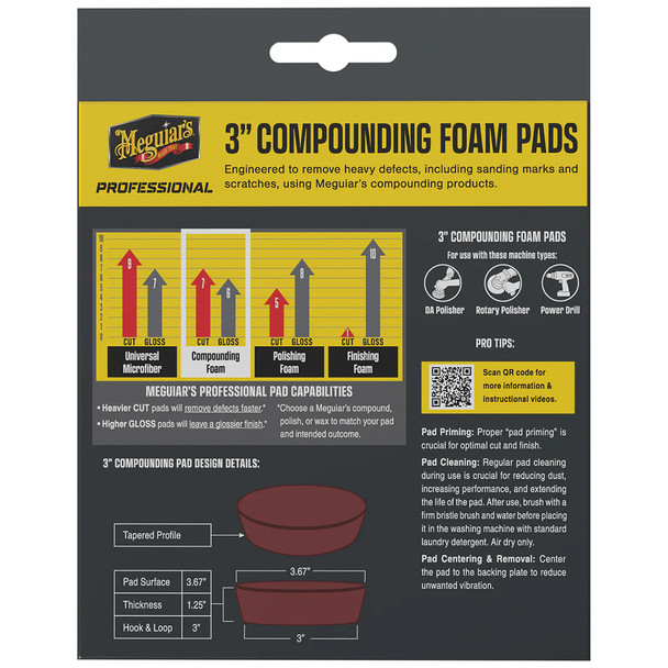 Meguiar's Professional 3-Inch Compound Foam Pads 3-Pack for Automotive Detailing