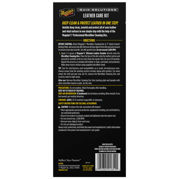 Meguiar's Quik Solutions Leather Care Kit – Complete Automotive Leather Cleaner and Conditioner with Drill-Activated Detailing Accessories