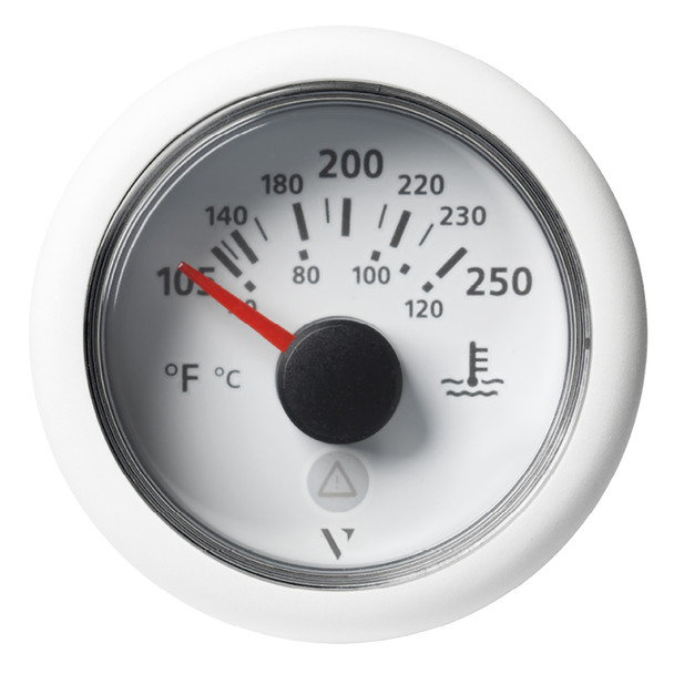Veratron 52 mm ViewLine Temperature Gauge with White Dial and Bezel - 105°F to 250°F