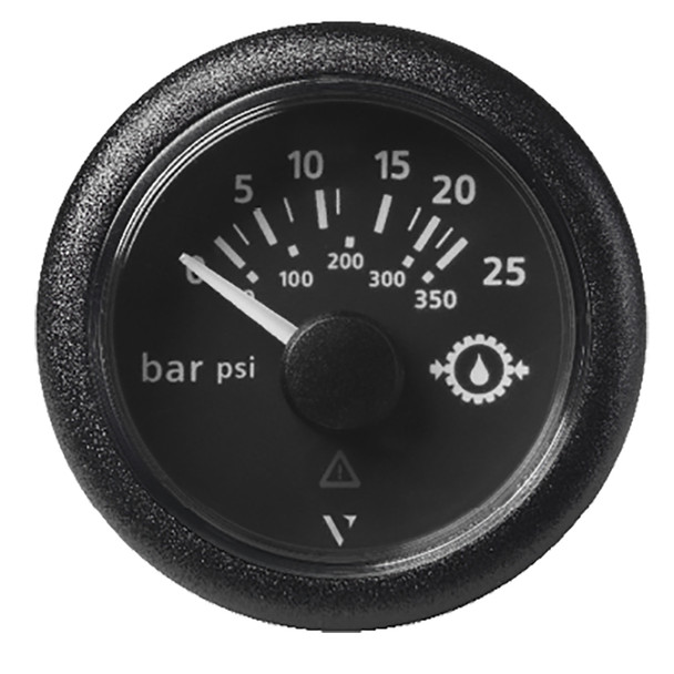 Veratron 52mm ViewLine Transmission Oil Pressure Gauge, 25 Bar/350 PSI, Black Dial with Round Bezel