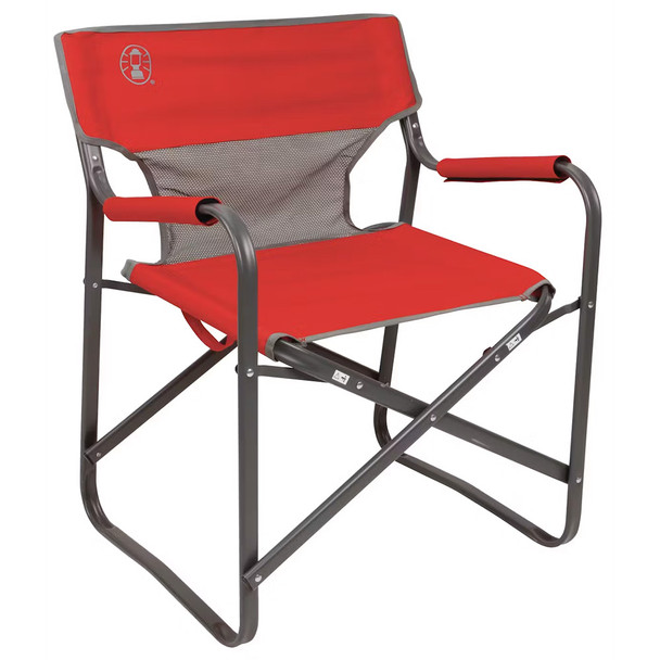 Coleman Outpost Breeze Deck Chair in Red – Comfortable Steel Frame Lounge with Mesh Back