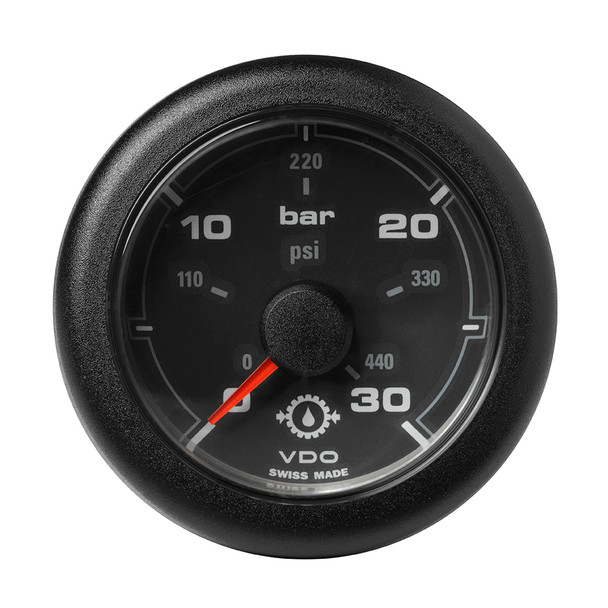 Veratron 52mm OceanLink Transmission Oil Pressure Gauge - 30 Bar / 440 PSI with Black Dial and Bezel