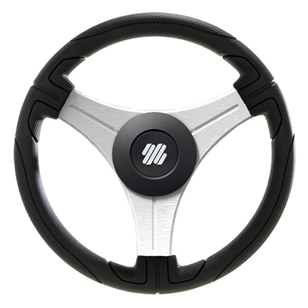 Uflex USA Ustica 13-Inch Steering Wheel with Black Polyurethane Grip and Silver Spokes – X62 Hub Compatible