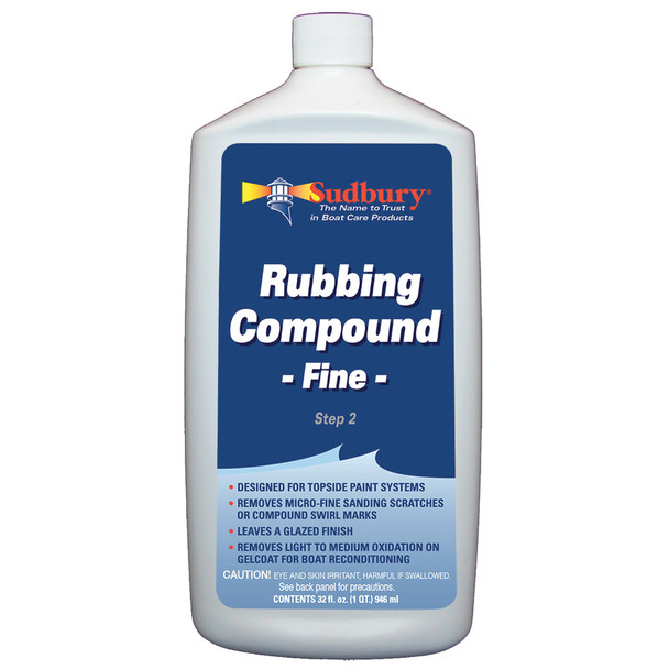 Sudbury Rubbing Compound Fine Step 2 - 32oz Fluid for Automotive Paint Finishing