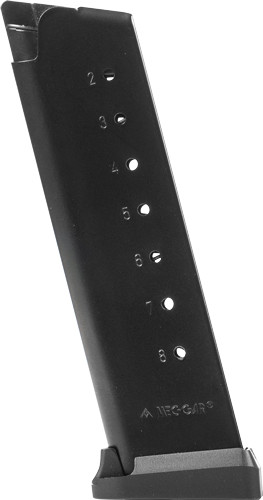 Mec-Gar 1911 Government Magazine 45 ACP, 8 Rounds, Black Steel Construction