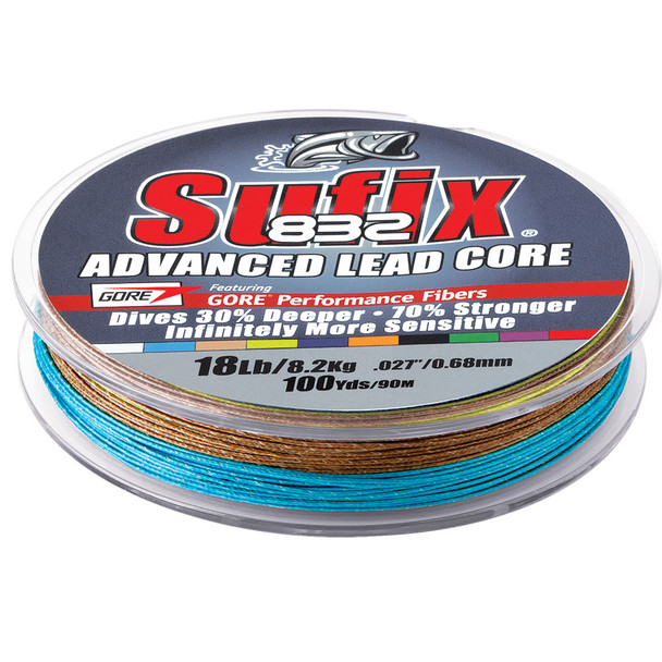 Sufix 832 Advanced Lead Core Line - 12lb, 10-Color Metered, 100 Yards