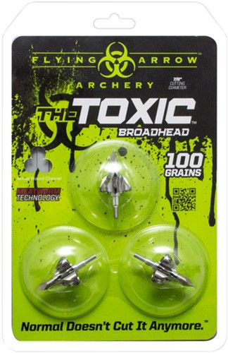 Flying Arrow Archery T3100 Toxic Broadheads * 100 Grain, 7/8" Cut Diameter, Silver Finish