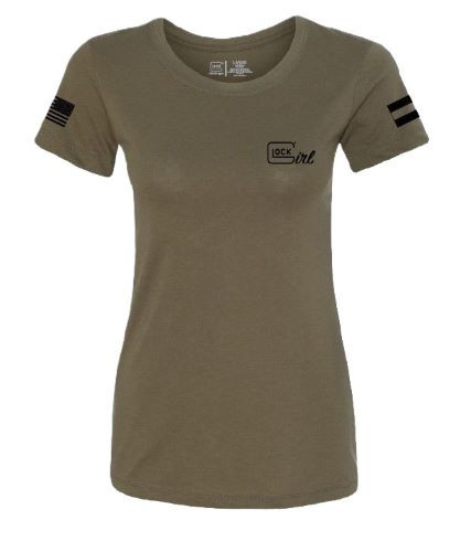 Glock Ladies GLOCK Girl Flag Short Sleeve T-Shirt in Military Green – Size Medium