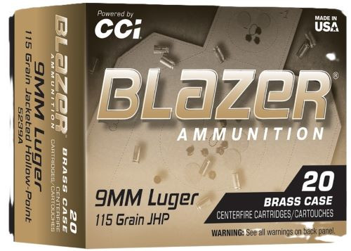 CCI Blazer Brass 9mm Luger 115-Grain JHP Ammunition - 20 Rounds