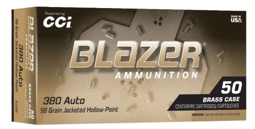 CCI Blazer Brass .380 Auto 98 Grain Jacketed Hollow Point Ammunition