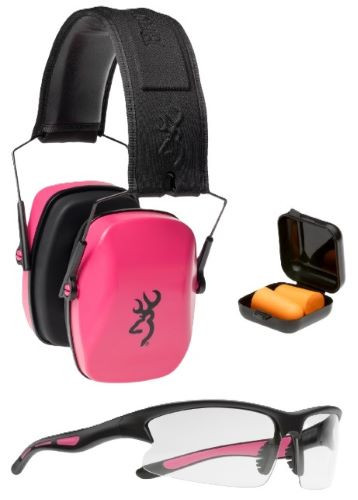Browning Buckmark Range Kit Ear Muffs with Shooting Glasses – Black, NRR 26dB for Ladies