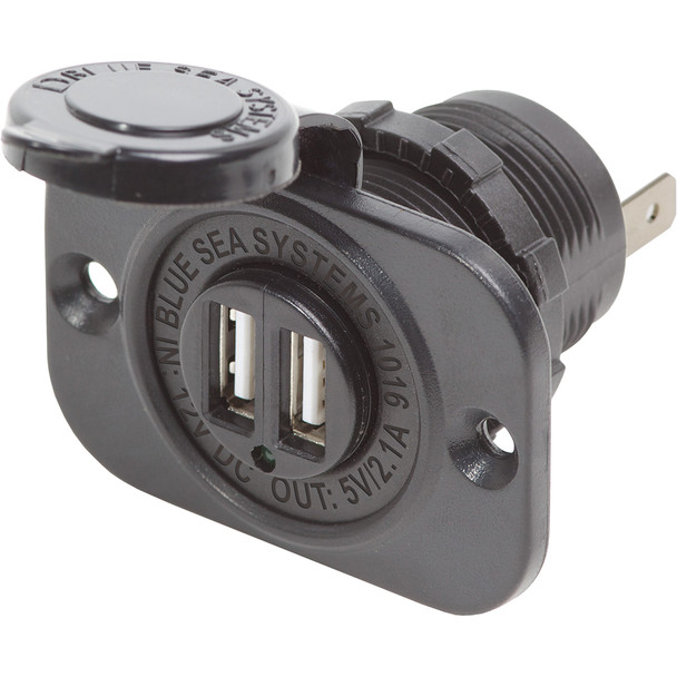 Blue Sea Systems 1016 Dual USB Charger Socket with Watertight Cap for Marine and Vehicle Use