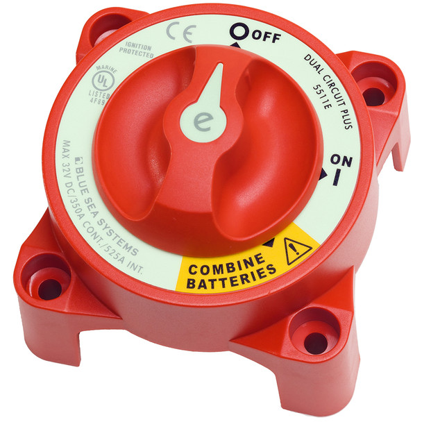 Blue Sea Systems 5511E e-Series Dual Circuit Plus Battery Switch for Marine and RV Applications