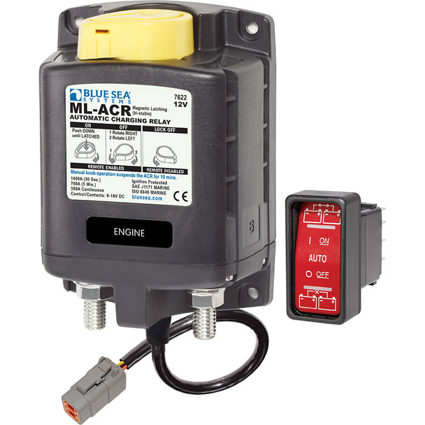 Blue Sea Systems 7622100 ML ACR Charging Relay 12V 500A with Manual Control and Deutsch Connector