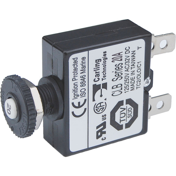 Blue Sea Systems 7057 20A Push Button Thermal Circuit Breaker with Quick Connect Terminals
