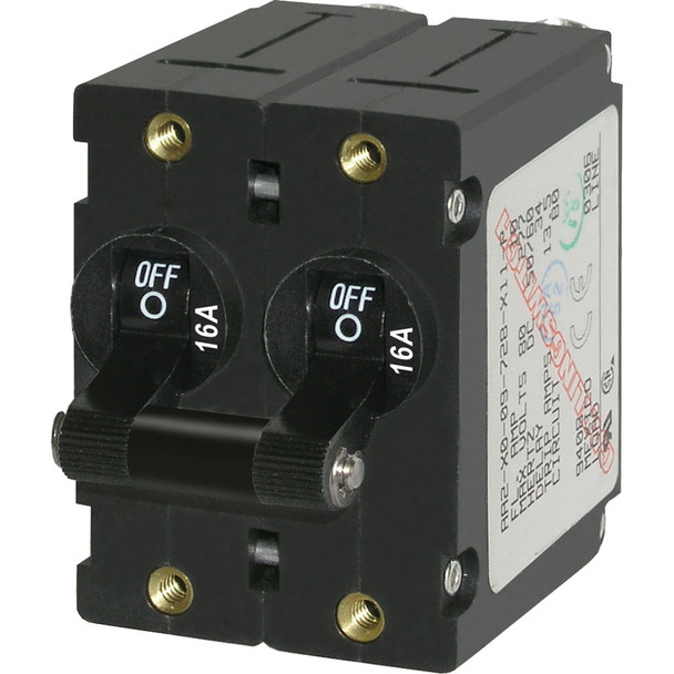 Blue Sea Systems A-Series Double Pole Toggle Switch 16A - Black (Part No. 7348)