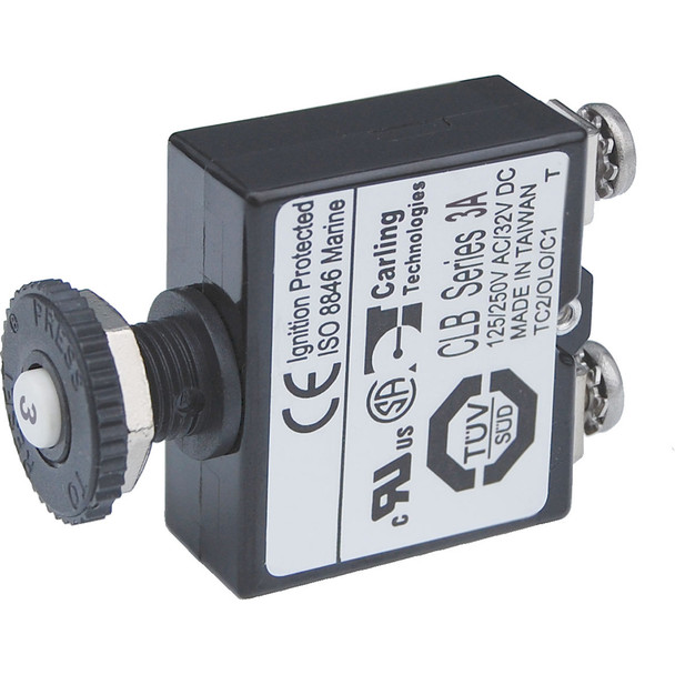 Blue Sea Systems 2129 Push Button Reset Screw Terminal Circuit Breaker 3A - Waterproof, Panel Mount