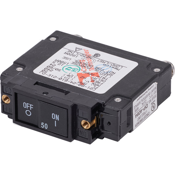 Blue Sea Systems 7459 UL-489 50A Flat Rocker Circuit Breaker for Marine and Industrial Applications