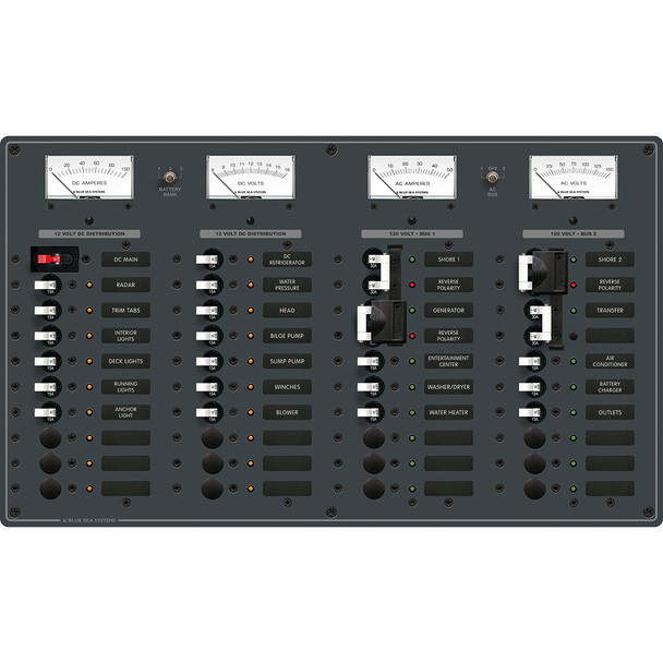 Blue Sea Systems 8086 AC/DC Circuit Breaker Panel with White Switches and Advanced Features